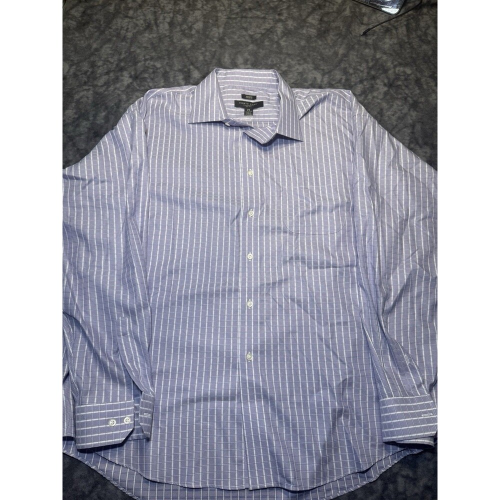 Pronto Uomo Non-Iron Purple/White Striped Dress Shirt 2X 34/35 Cotton